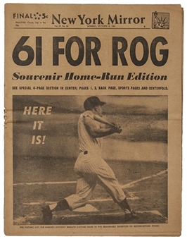 1961 Roger Maris Hits 61st Home Run Newpaper